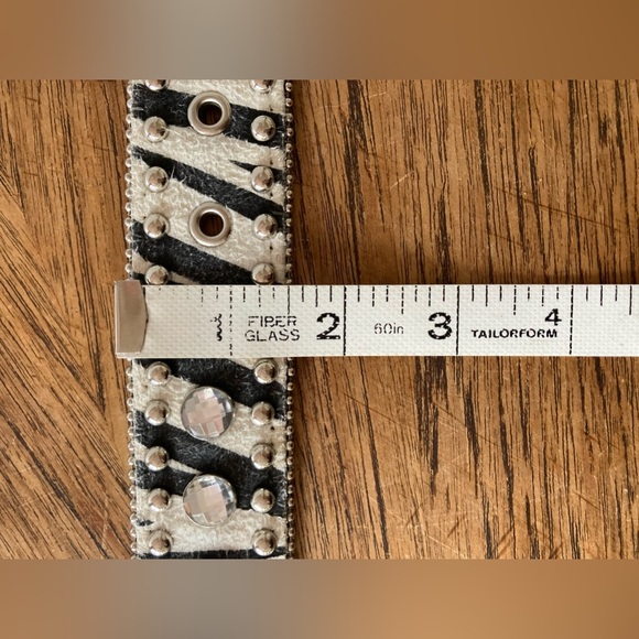 Western Zebra Print Leather Belt with Rhinestone & Studs - Picture 8 of 14